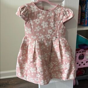 Mayoral Pink A-Line Dress with Puff Sleeves and Pleated Skirt